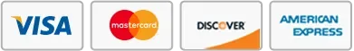 Payment logos: Visa, Mastercard, Discover and American Express