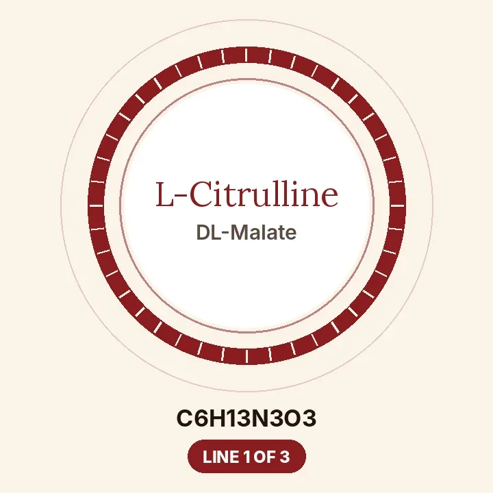 Brand plate for line 1 of 3 in the Melonex blend: L-Citrulline DL-Malate, with its formula C6H13N3O3