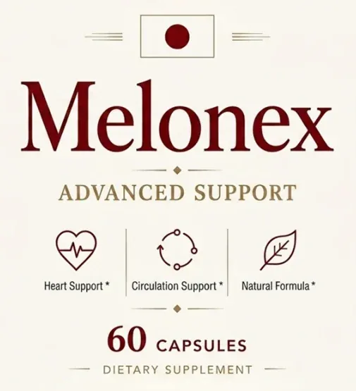 The Melonex label front: wordmark, Advanced Support, three starred lines, 60 capsules, Dietary Supplement