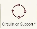 Brand tile with a circular arrows icon and the words Circulation Support with a star